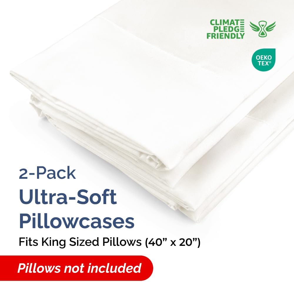 King Pillow Cases - 2 Pack - Super Soft Pillowcase Covers - Envelope Enclosure - Hotel Quality Pillow Protectors - Wrinkle Free, Shrink & Stain Resistant - Machine Washable - 20" x 40" (Antique White)