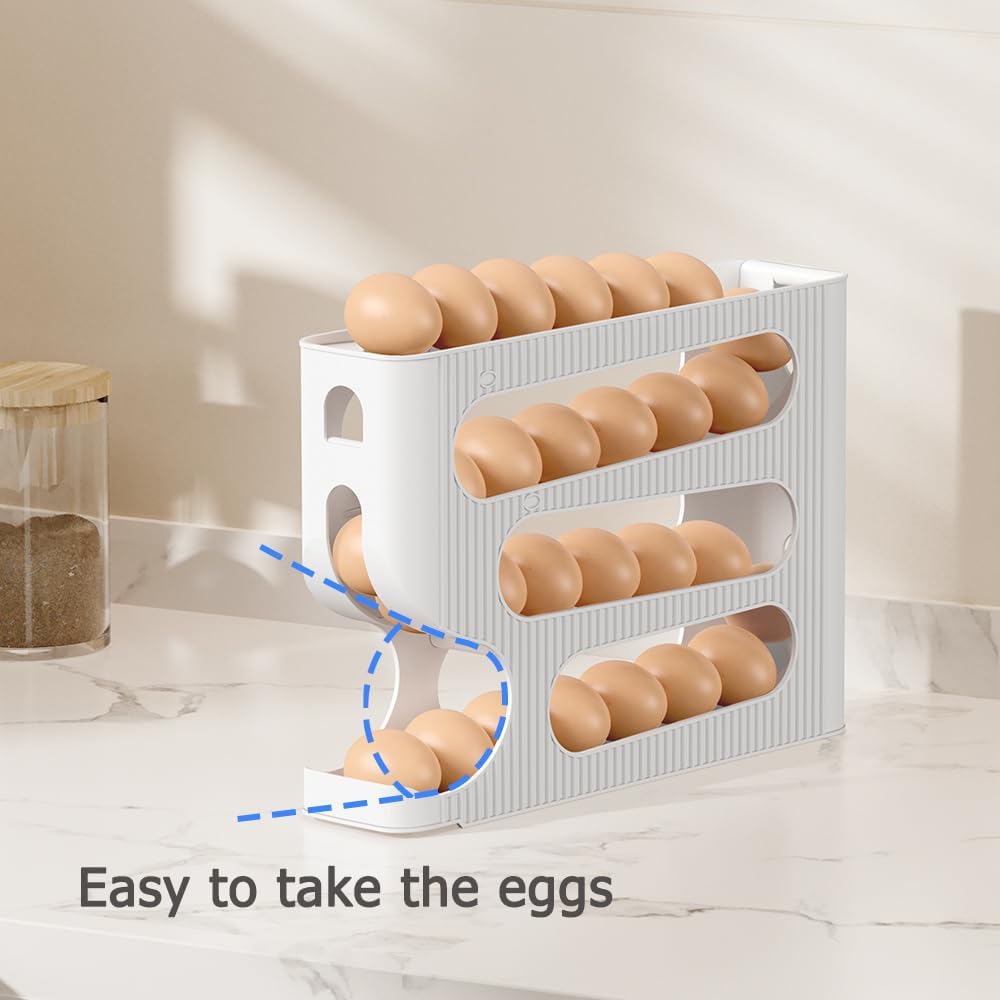 Egg Holder for Fridge, Automatic Rolling Egg Dispenser for Refrigerator, Countertop, Kitchen - Space-saving Egg Roller/Organizer/Storage/Container/Tray for Fridge - 1 Pack for 28 Large Size Eggs