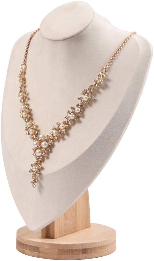 Coward Velvet Bust Necklace Display Stand For Show Bamboo Chain Jewelry Holder Organizer Model(beige velvet, 11.4")