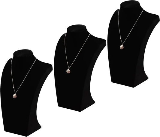 Coward 3Pcs Necklace Bust Stand Rack for Selling Show, Black Velvet Necklace Jewelry Display Holder for Jewelry Exhibition or Store Shop Show (11" Hight)