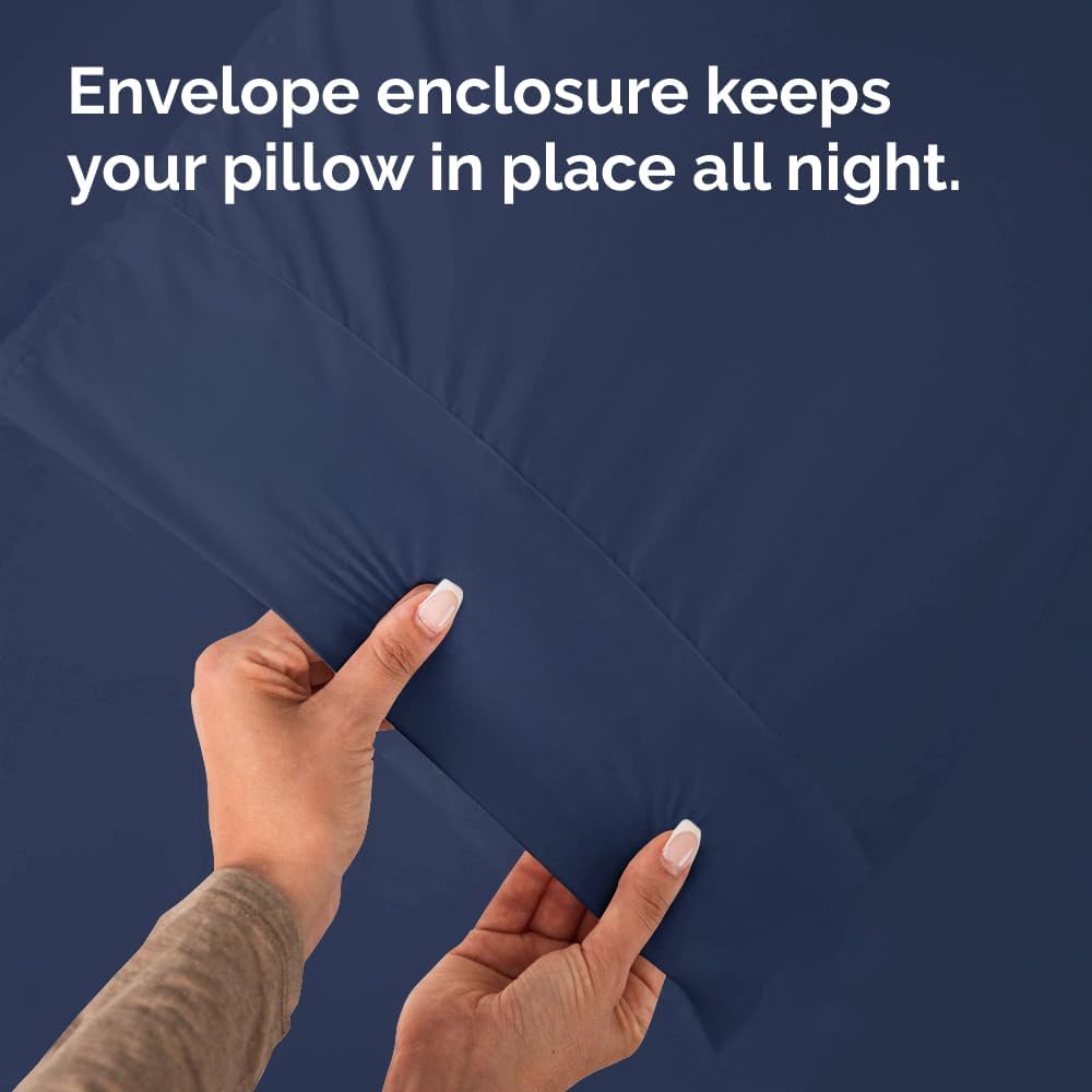 Standard Pillow Cases - 2 Pack - Super Soft Pillowcase Covers - Envelope Enclosure - Hotel Quality Pillow Protectors - Wrinkle Free, Shrink & Stain Resistant - Machine Washable - 20" x 26" (Navy Blue)