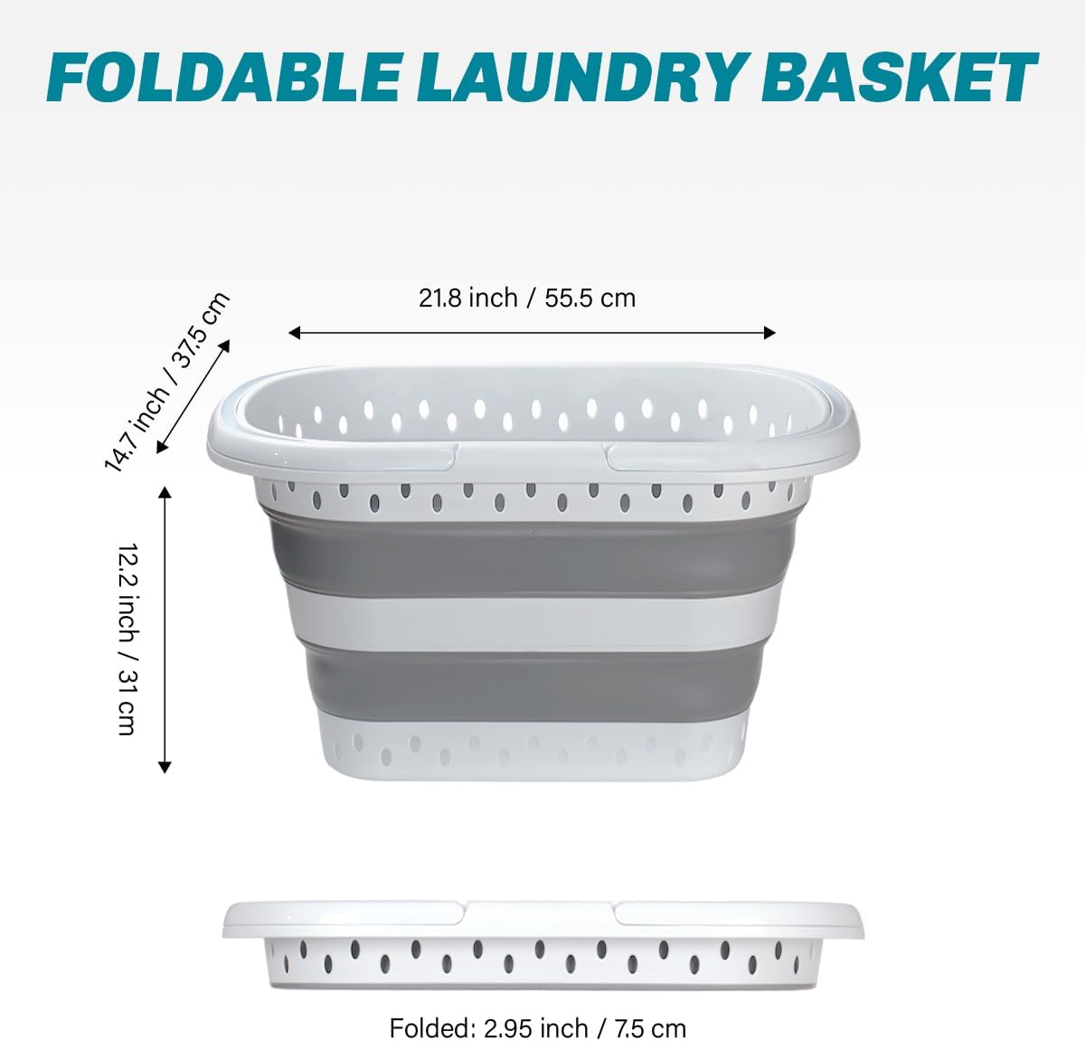 Collapsible Plastic Laundry Basket with Handles, 32L Foldable Large-Capacity Laundry Hamper, Pop Up Storage Organizer, Space Saving Hamper (32L / 8.45 Gallon, Grey)
