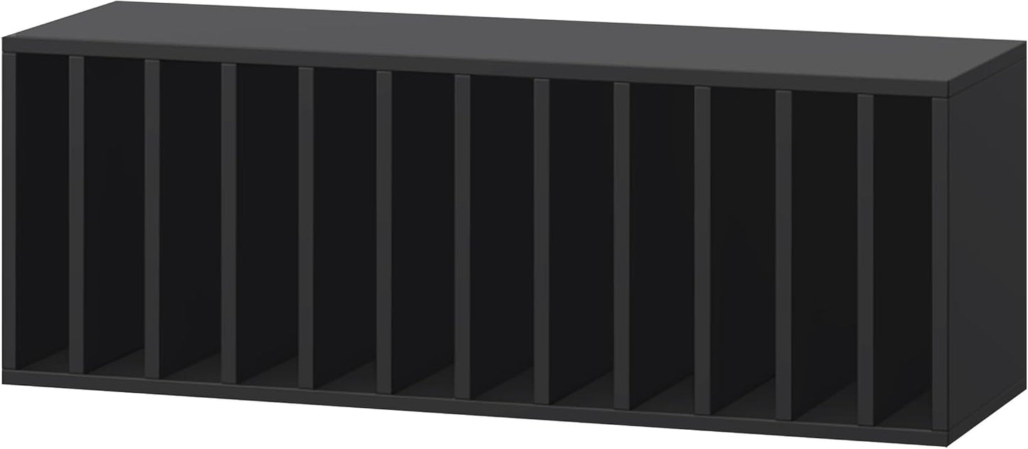 IOTXY DIY Modular Cube Bookcase - CubeXY Customizable Stackable Expandable Basic Shelving Units, 12-Cube Wooden Open Bookshelf with Removable Shelves for Vinyl Record Storage Organizer, Black