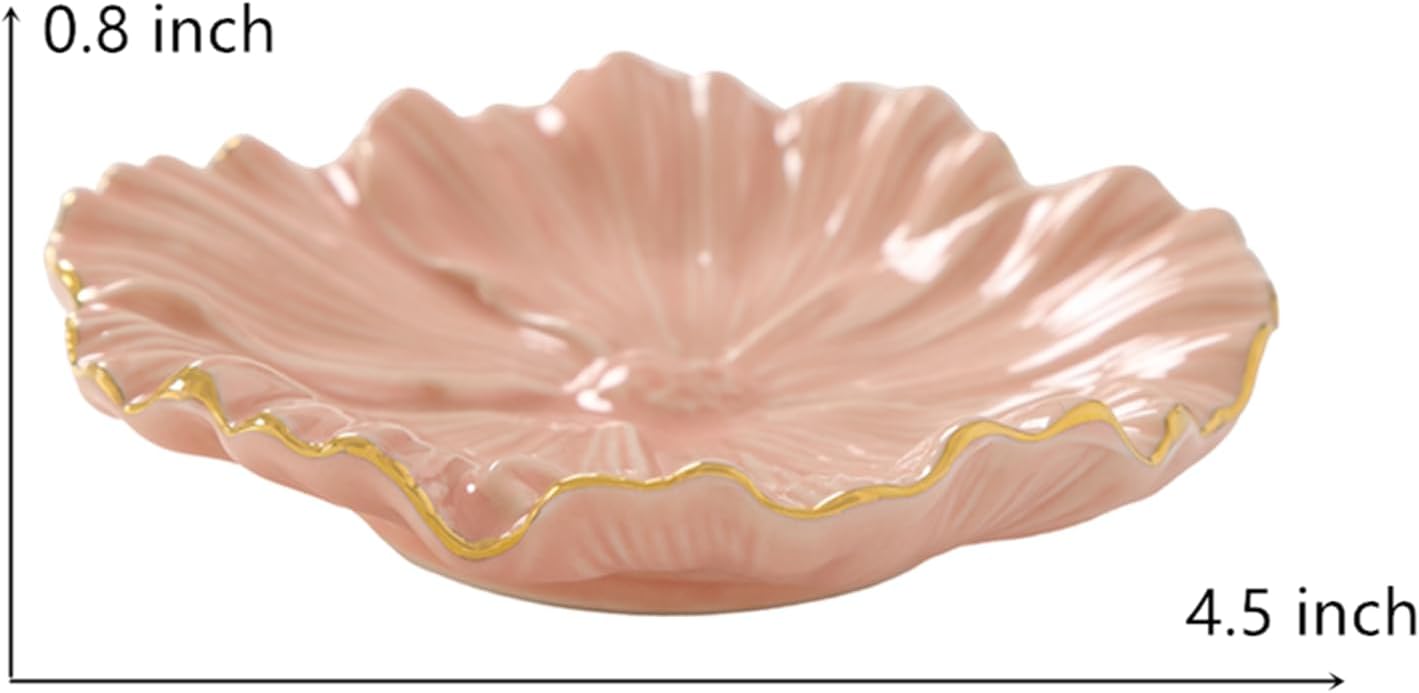 Flower Ring Dish, Ceramic Ring Holder Jewelry Tray Trinket Dish, Fairy Organizer Plate Vanity Decorations, Gifts for Friends Sisters Daughter Mother (Pink)