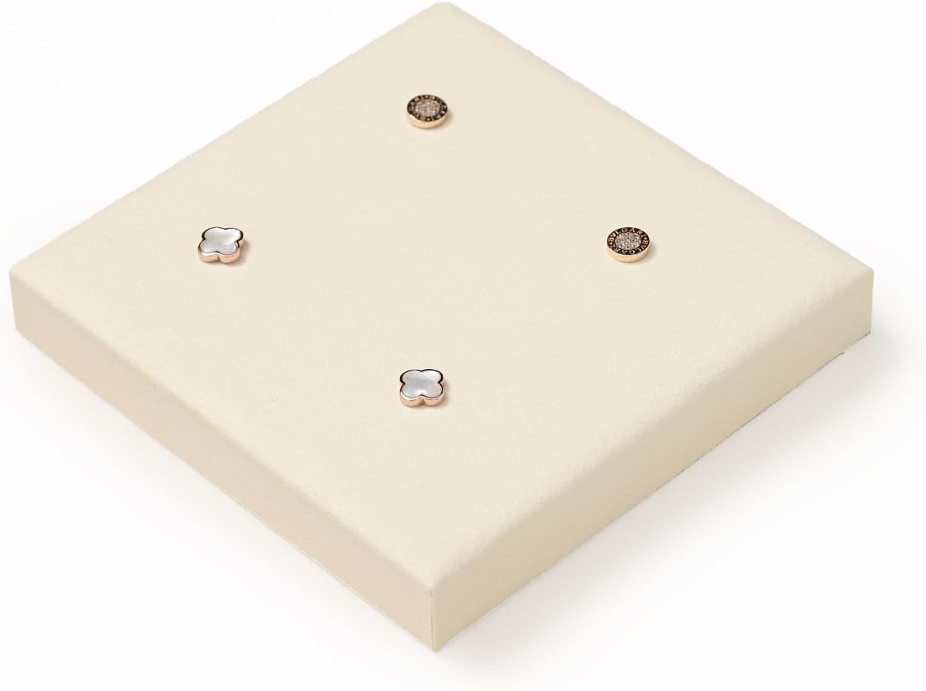 Oirlv Microfiber Jewelry Display Storage Tray Stud Earrings Tray Organizer Stud Earrings Jewelry Plate(Beige)