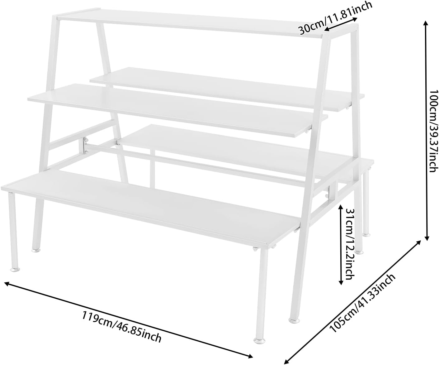Nesting Tables for Retail Display, 3 Tier Metal Shoe Handbag Display Stand, Modern Retail Display Tables for Boutiques, Floor Standing Double Side Display Riser Shelf for Clothing Stores (White)