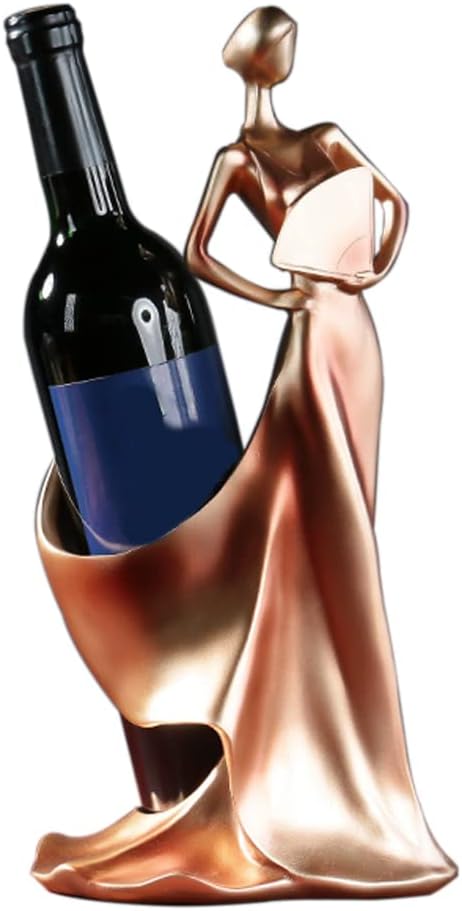 Artpaul Wine Bottle Holder Beauty Lady Statue Wine Bottle Stand Lady Wine Rack Decoration Wine Cork Holder Decor Wine Decor for Kitchen Bar (Golden Red)