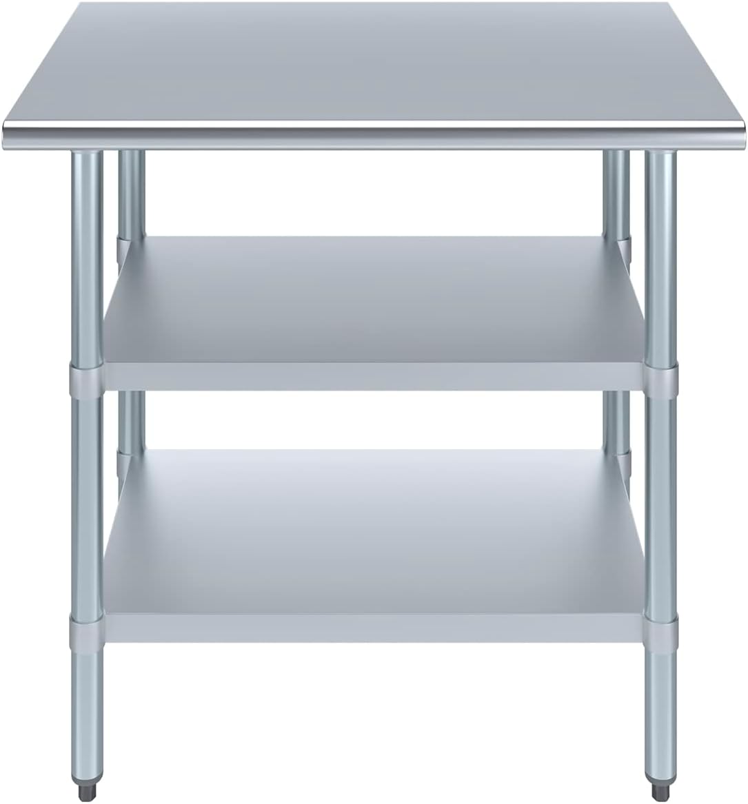AmGood Stainless Steel Work Table with 2 Shelves | NSF | Metal Utility Table (36" Long x 24" Deep)