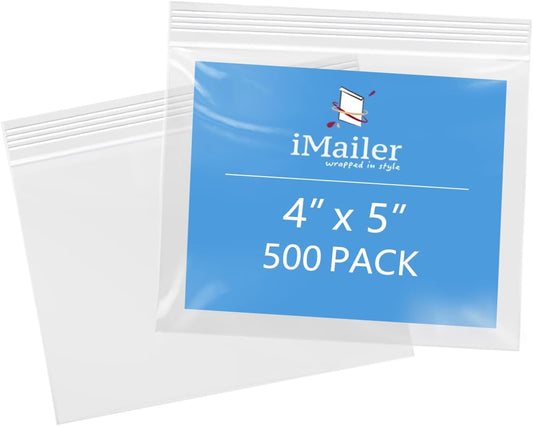 iMailer - 4" x 5" 500 Pack- 2 Mil Resealable Zip Bags- Small Clear Plastic Bags for Storage, Organizing, Crafts, Snacks, Jewelry, Hardware