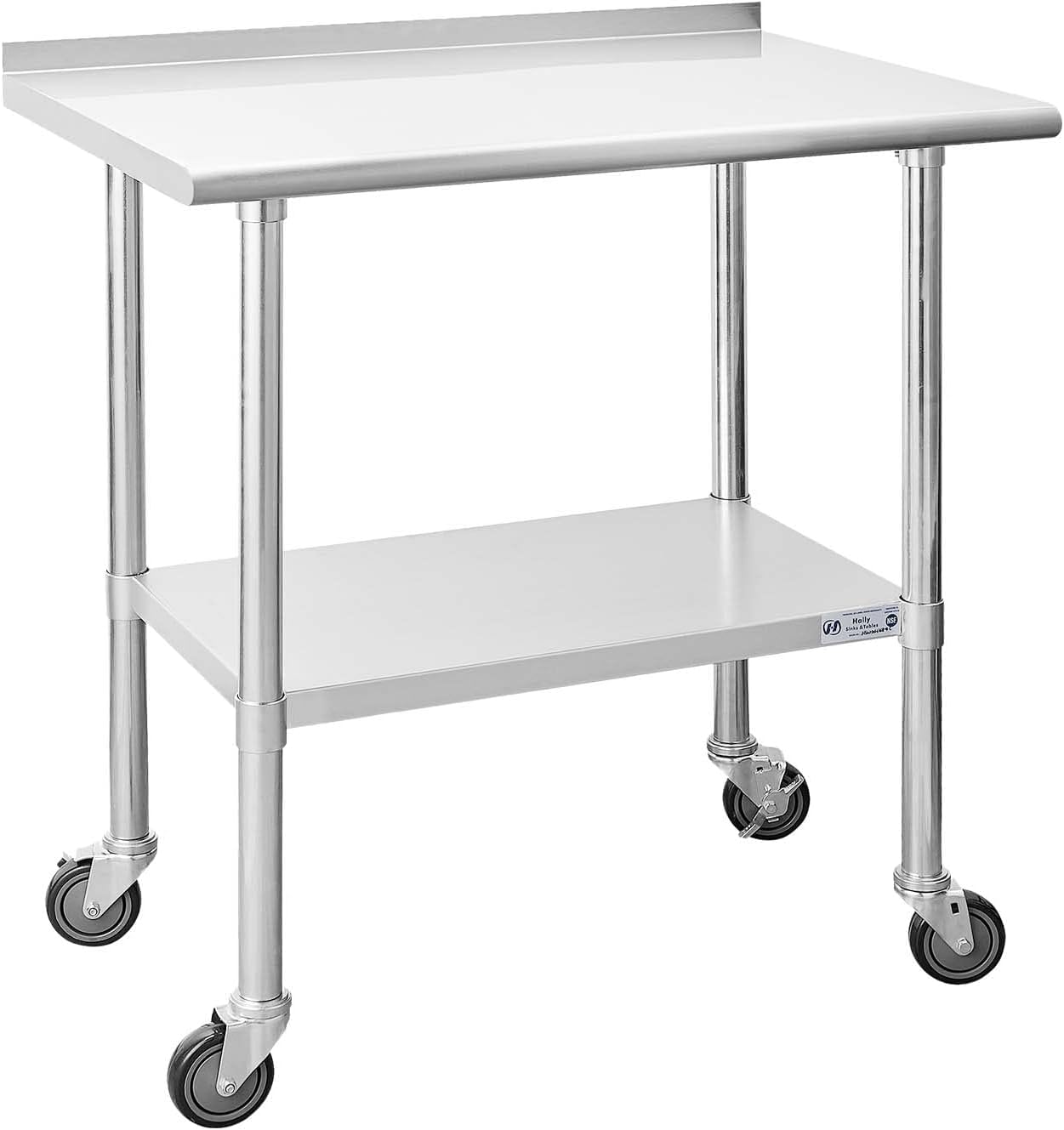 Hally Stainless Steel Table for Prep & Work 24 x 36 Inches with Caster Wheels, NSF Commercial Heavy Duty Table with Undershelf and Backsplash for Restaurant, Home and Hotel
