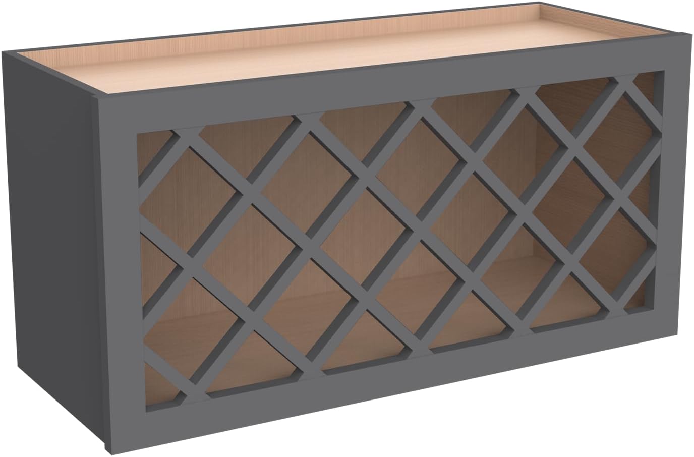 Solid Wood RTA Wine Bottle Rack Wall Cabinet with Lattice Panels - Wine Storage for Bar, Pantry, Cellar & Countertop - Mocha (Pebble Gray, 36'W 12'D 15'H)