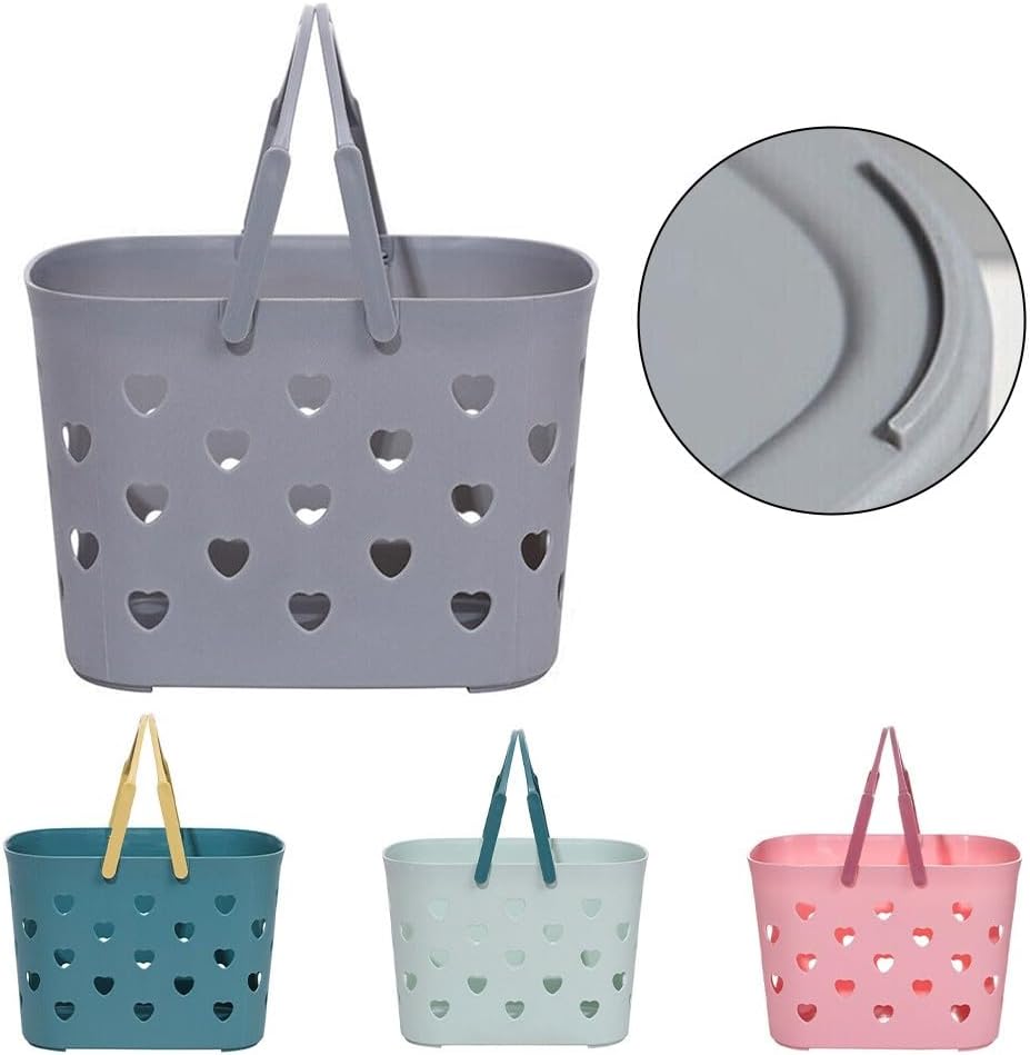 Plastic Shower Caddy Basket with Handle, Hollow Out Design for Bathroom Organizer, Stackable Storage Tote for Shampoo and Cleanser, Grey