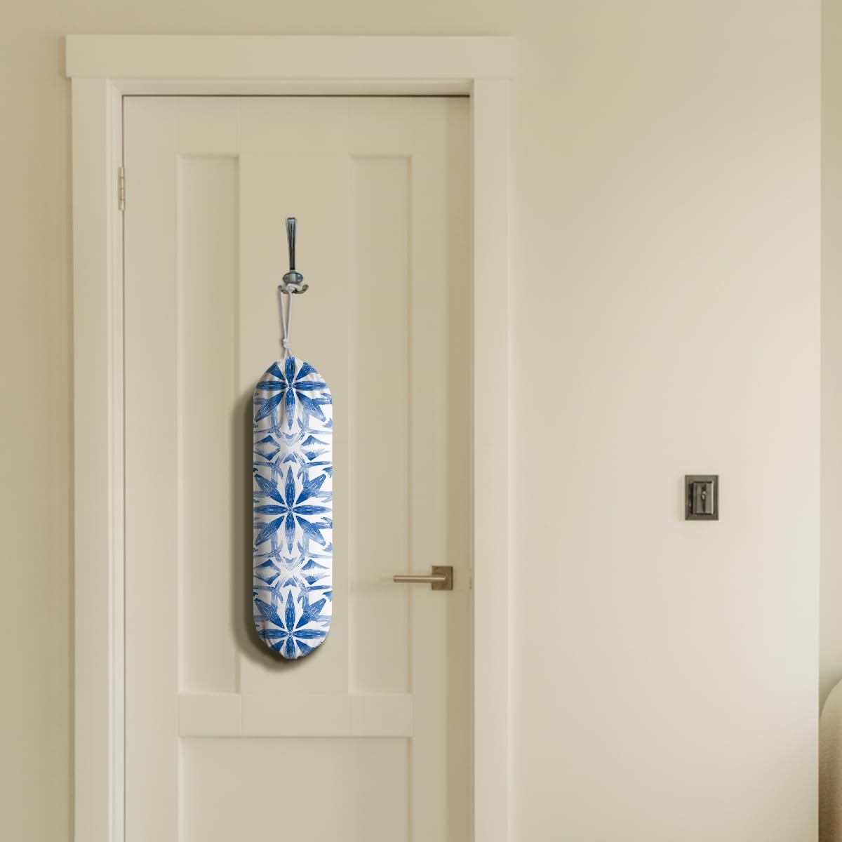 Navy Blue Plastic Bag Holder, Reusable Grocery Bags Holder, Wall Mount Trash Bags Dispenser for Home Kitchen Cabinet, Pantry Organization, Kitchen Pattern Garbage Bag 66