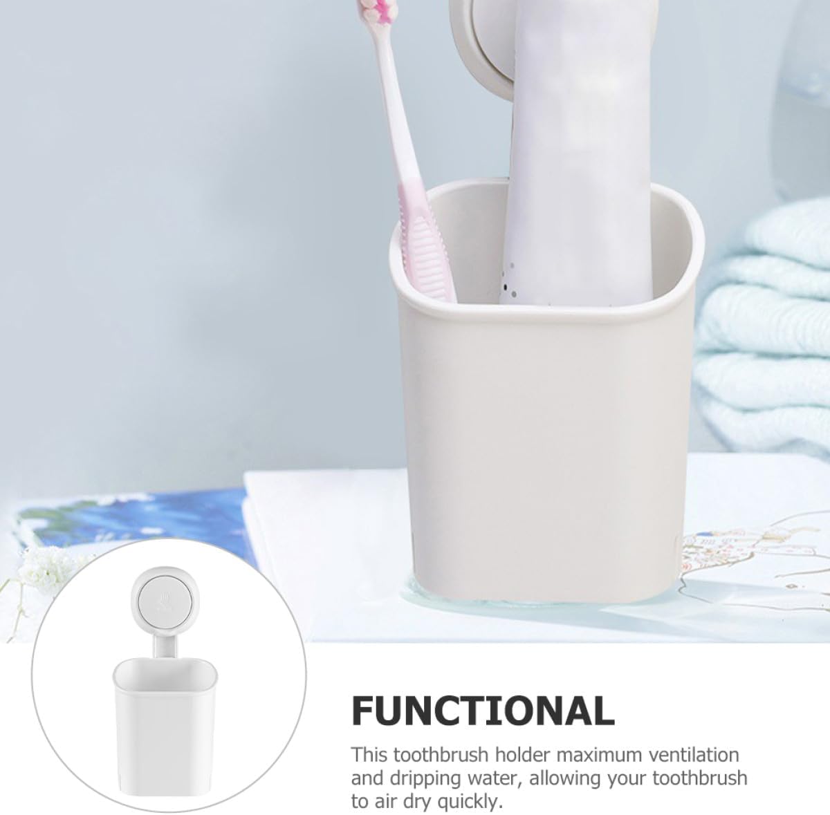 BESPORTBLE Strong Suction Cup Wall Toothbrush Holder with Draining Rack for Razor and Toothpaste White Bathroom Organizer No-Drill Mount Storage for Hygiene Accessories