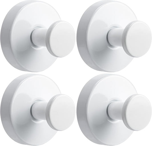 Suction Cup Hooks for Shower No-Drill Bathroom Hooks for Towels, Robes, Loofah Mountable on Bathroom Walls, Kitchen, Glass, Mirrors, Tile and Smooth,Non-Porous Surfaces (4, White)