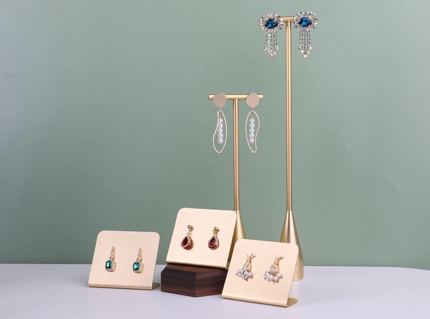 GemeShou 2pcs Gold earring display T bar stand, Big jewelry earring holders for Boutique Store, Jewelry holders high enough for long earring necklace【Gold-2pcs Height 7.9" and 11"】