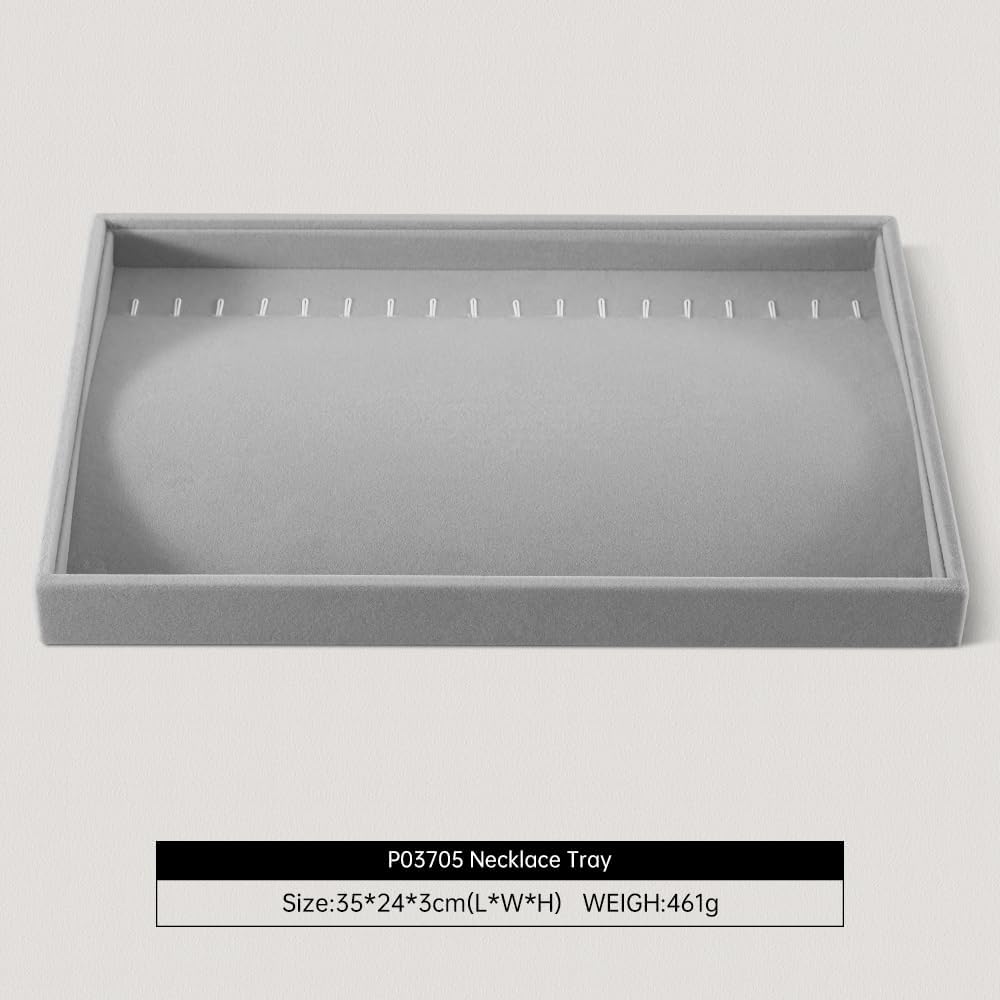Velvet Jewelry Display Tray For Bracelet Pendant Necklace, Multi-Slot Stackable Storage Tray For Long Chain Jewelries, Drawer Insert Jewelry Organizer (Gray)