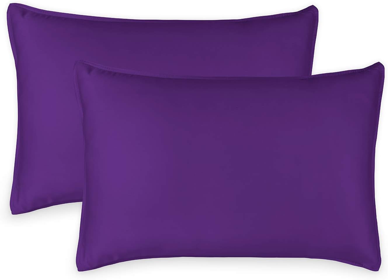 Queen Pillowcases by Pure Bamboo, Genuine 100% Organic Viscose Derived from Bamboo, Luxuriously Soft & Cooling, Double Stitching, Envelope Closure (2 Queen Pillowcases, Purple)
