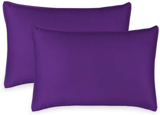 Queen Pillowcases by Pure Bamboo, Genuine 100% Organic Viscose Derived from Bamboo, Luxuriously Soft & Cooling, Double Stitching, Envelope Closure (2 Queen Pillowcases, Purple)
