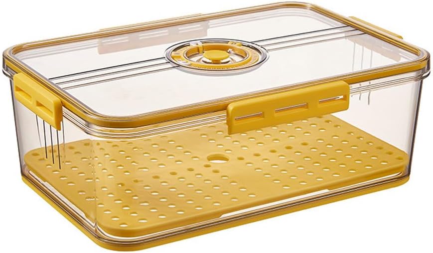 CottonColors Fridge Organizer, Food Storage Containers With Lids for Timer & Drain Board Stackable Refrigerator Organizers and Storage（Tall, Large, 4.5 L）
