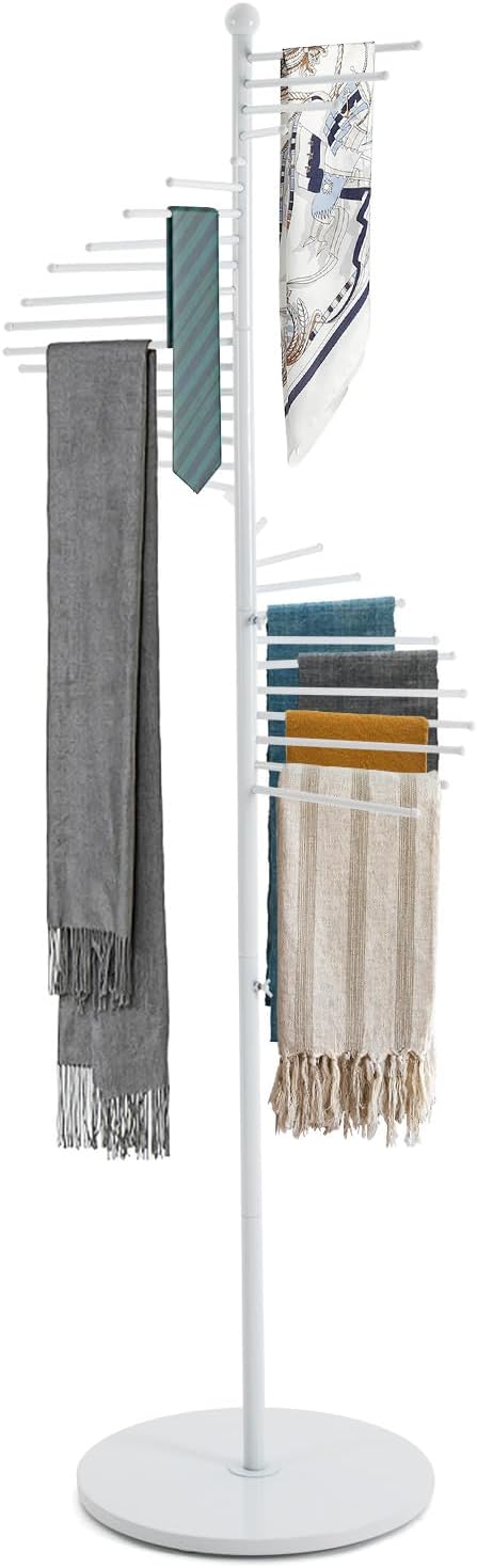 Scarf Organizer, 67" Freestanding Scarf Display Rack 30 Tiers Metal Spiral Scarf Holder Hijab Organizer Stand Belt Pants Hanger Space Saving Shelves for Clothing Store Home (White)