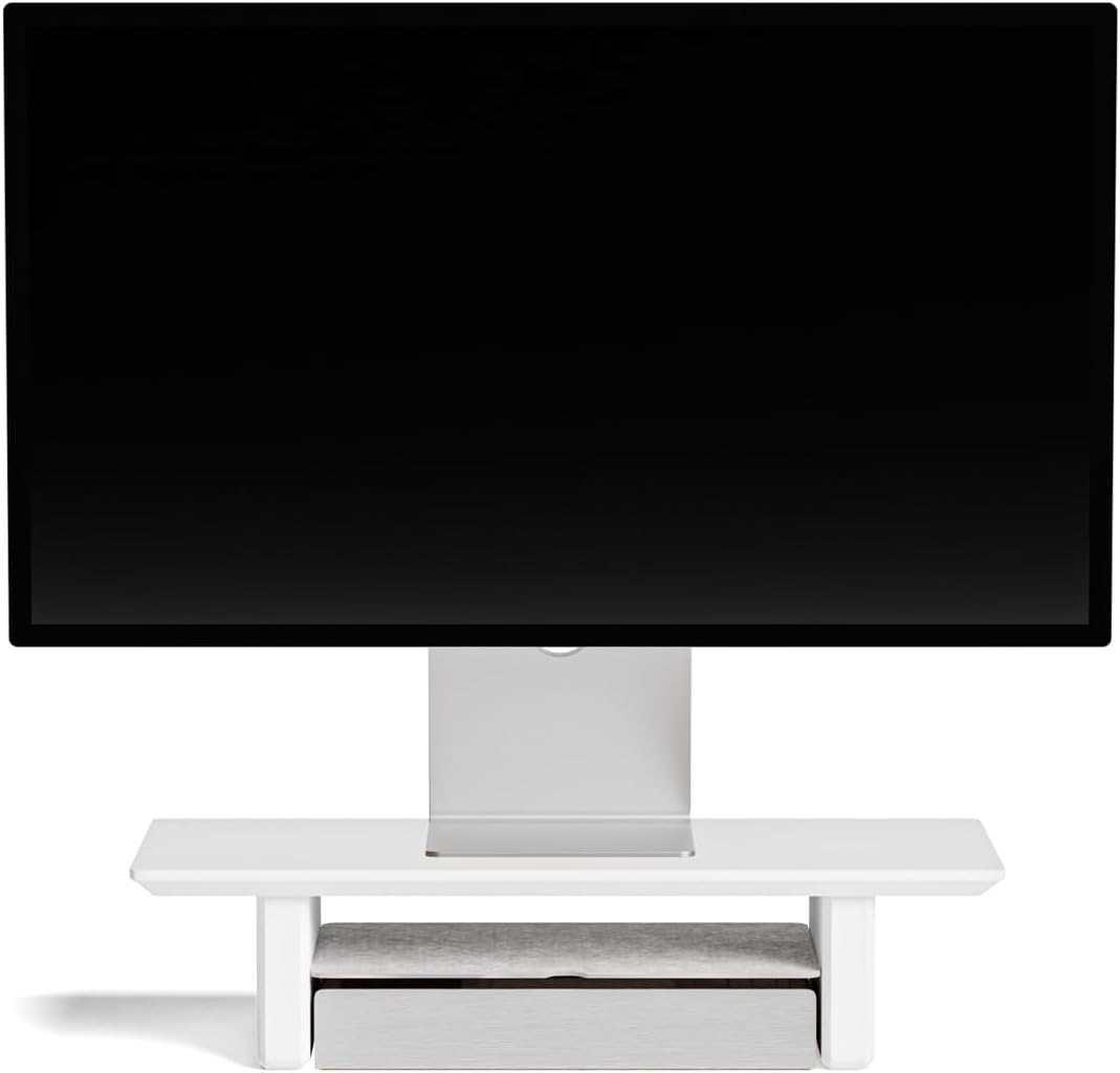Raico Desk Cockpit Shelf Monitor Stand System Dual Screen Setup Wood Large Desk Accessory Organizer Unit (Matte White, Small | 18.8 Inches)