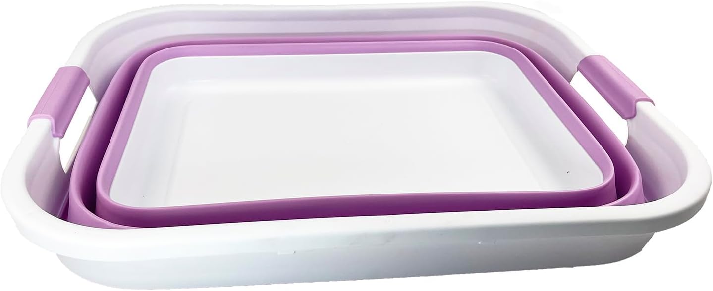SAMMART 41L (10.8 gallon) Collapsible Plastic Laundry Basket - Foldable Pop Up Storage Container/Organizer - Portable Washing Tub - Space Saving Hamper/Basket (Rectangular, White/Pale Purple)