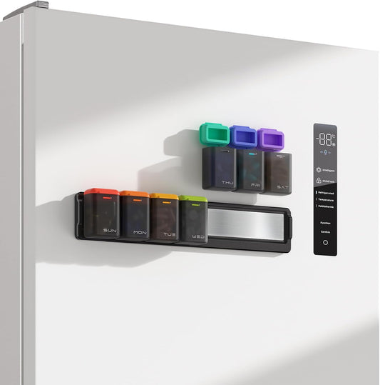 Weekly Pill Organizer Magnetic, Removable Pill Box 7 Day 1 Time a Day, Large Travel Pill Case, Week Once Daily Medication Dispenser, Medicine Container Holder for Supplement, Vitamin, Black