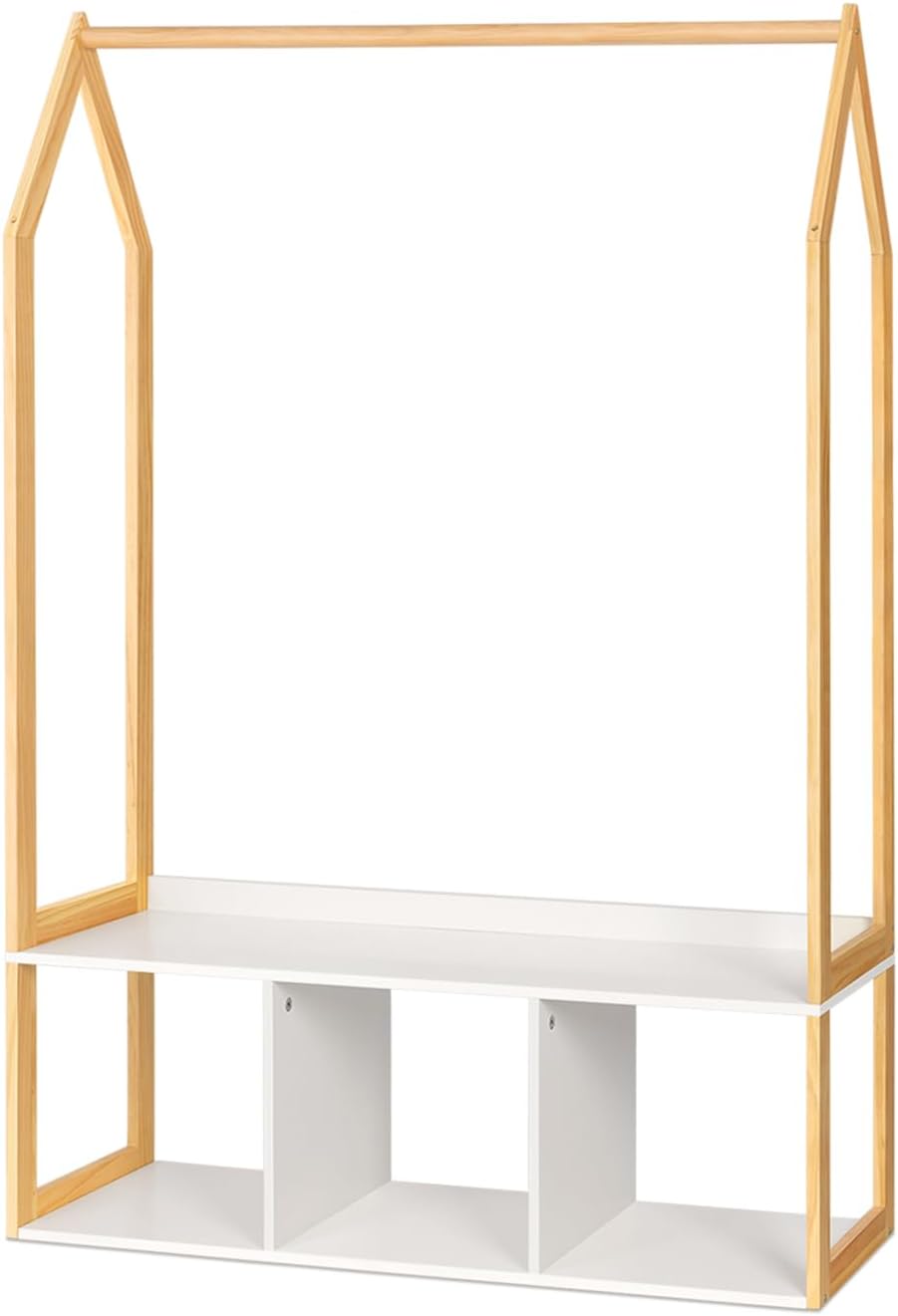 Wood Clothes Rack with Storage, Freestanding Clothing Racks for Hanging Clothes Garment Rack for Bedroom, Entryway, Living Room