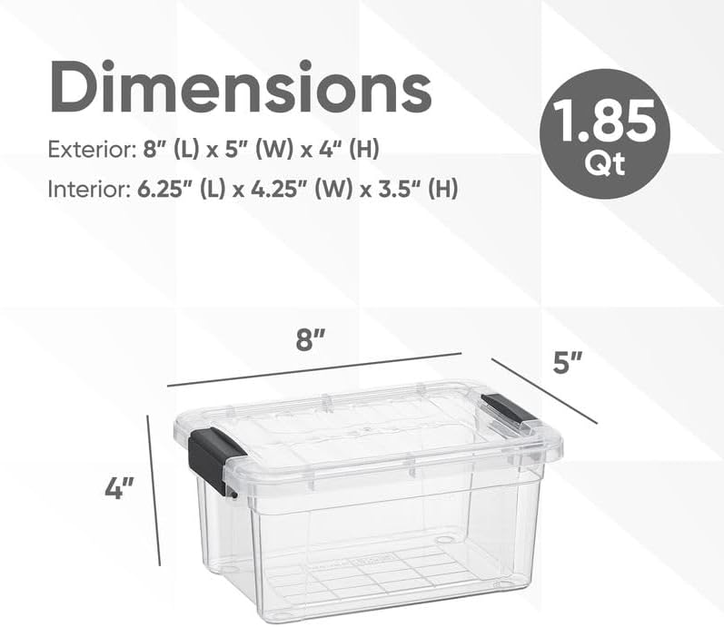 Superio Storage Bins with Lids- 8 Pack, 1.85 Qt Clear Boxes for Organizing, Stackable Plastic Containers- BPA Free, Non-Toxic, Odor Free, Organizer for Home, Office, Dorm