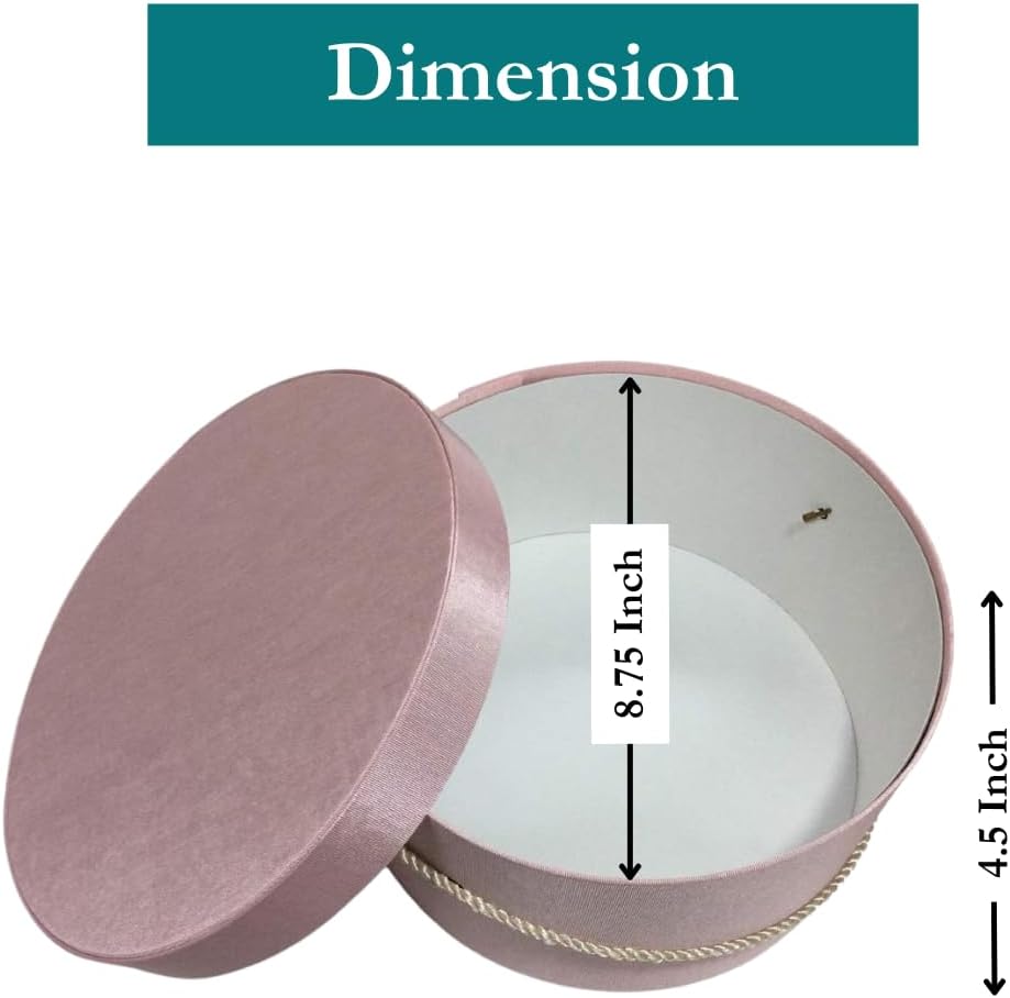 Sarah's Hat Boxes Classic Pink Hat Box – 8.75" x 4.5" (Dia. x Ht.) Handmade in USA – Odorless Non-Toxic Adhesive, Cording Handle – Premium Storage for Hats & Accessories