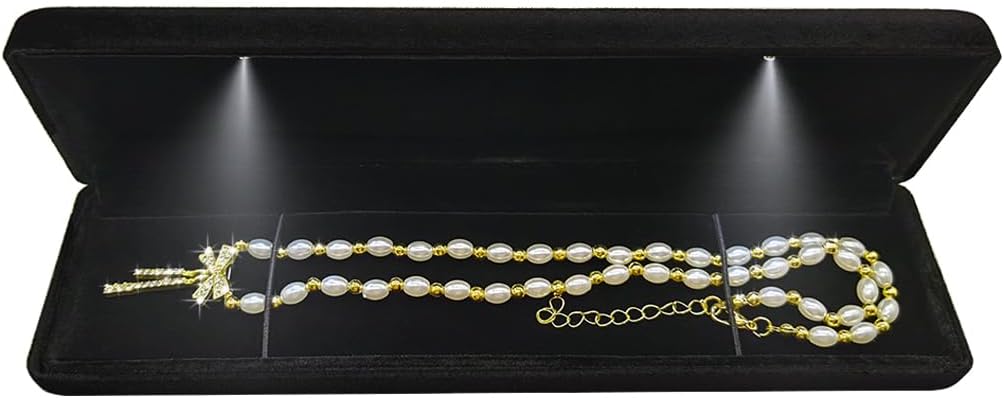 GBYAN Velvet Chain Necklace Box with LED Light, Long Bracelet Storage Case, Jewelry Display Gift Box for Engagement, Anniversary,Wedding and Birthday,Black