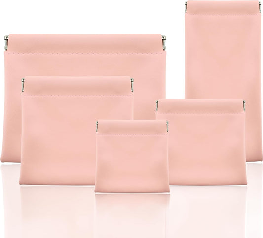 5Pcs Snap Closure Leather Organizer Pouch, Pouchic Leather Organizer, Storage Pouch（Pink）