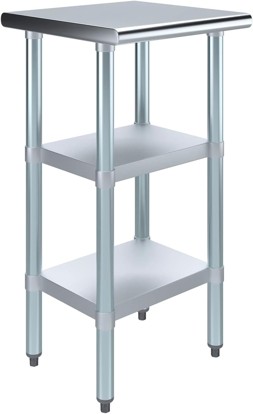 AmGood Stainless Steel Work Table with 2 Shelves | NSF | Metal Utility Table (18" Long x 18" Deep)