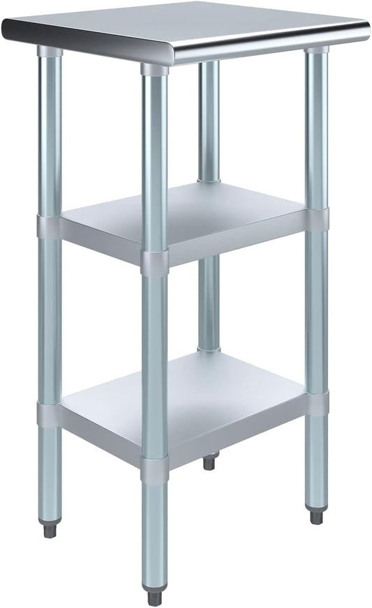AmGood Stainless Steel Work Table with 2 Shelves | NSF | Metal Utility Table (18" Long x 18" Deep)