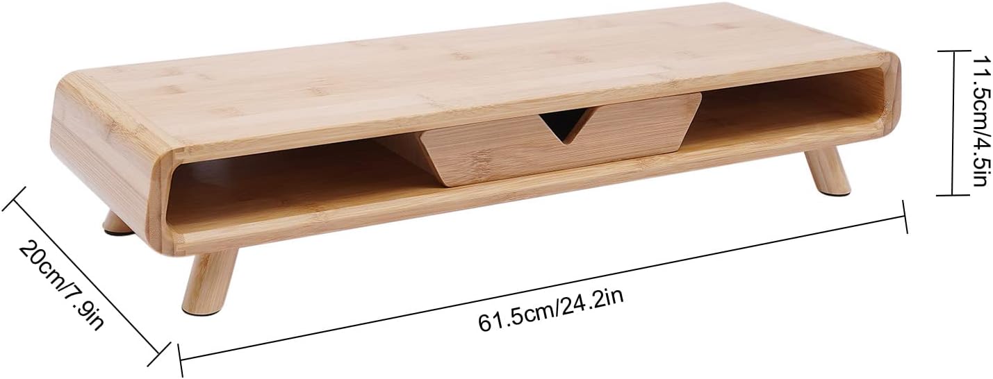 Monitor Stand Riser, 24inch Large Desk Computer Monitor Stand with 2 Wire Holes & Back Baffle, V-shaped Drawer, Desk Shelf Adds Storage for PC Monitor, Laptop, Printer