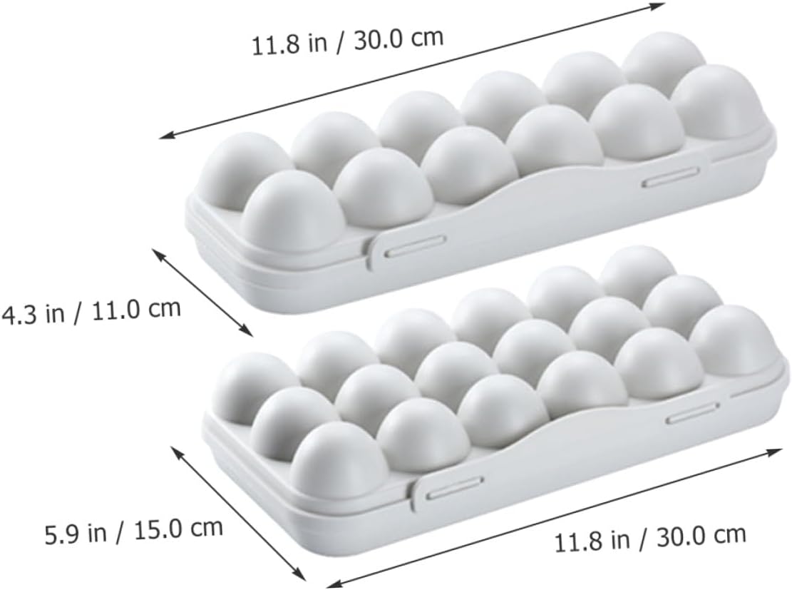 Angoily 2pcs Egg Organizer Container for Refrigerator with Lid Stackable Plastic Egg Holder Tray Large Capacity Slots Storage Box for Kitchen Fridge Space Saving