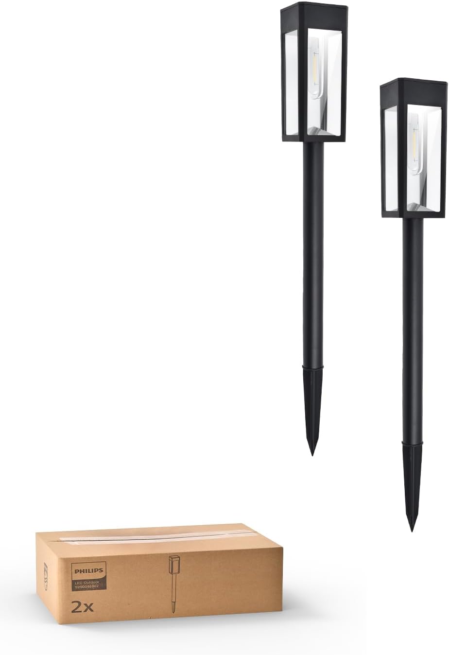 Philips 2 Packs Solar Pathway Lights Outdoor, Glass Metal Led Garden Landscape Lightings, 3000K Warm White, Waterproof for Decor Yard, Walkway, Patio, Driveway, Lawn