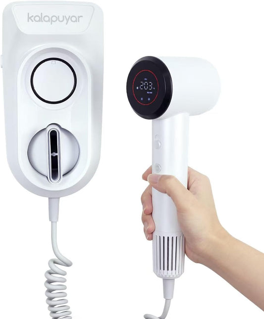2025 Wall-Mount Hair Dryer 4 Heat 2 Speed Settings High-Speed 1600W Bathroom Blow Dryer with LED Nightlight White
