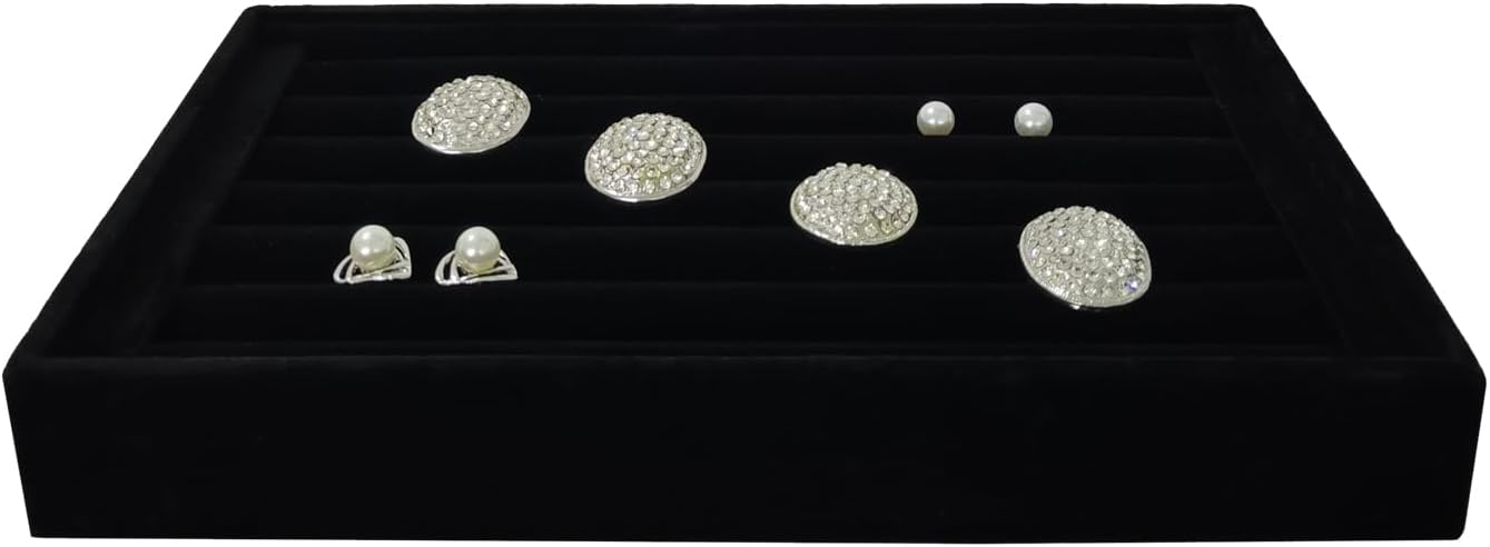 Velvet Rings Display Tray 7 Slots Ring Stud Earrings Organizer Holder Jewelry Storage Tray for Women(Black)