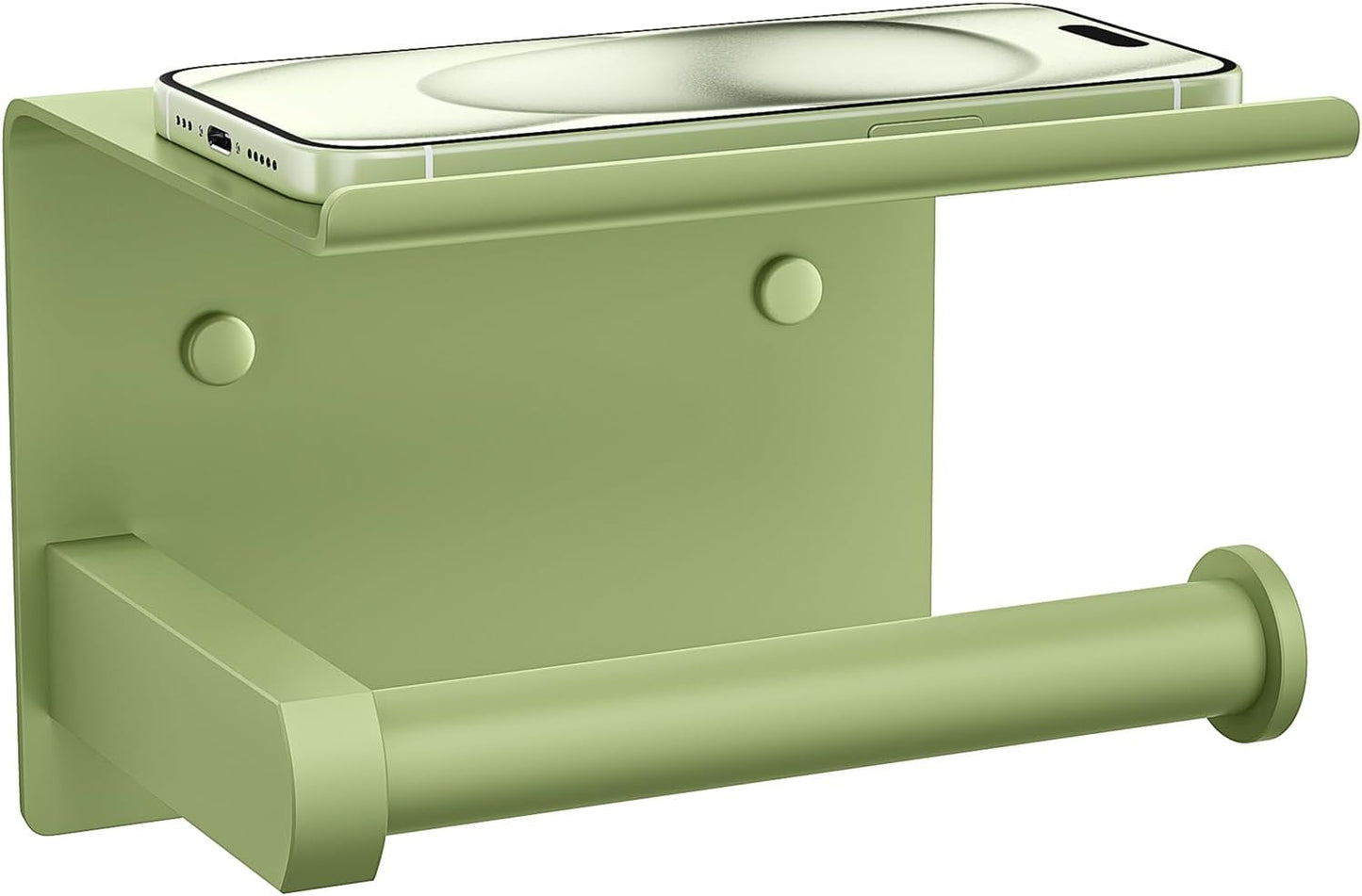 Tindbea Toilet Paper Holder with Shelf Adhesive or Screw Wall Mounted Toilet Paper Roll Dispenser Storage, Stainless Steel Bathroom Shelf Holder Accessories (Soft Sage Green)