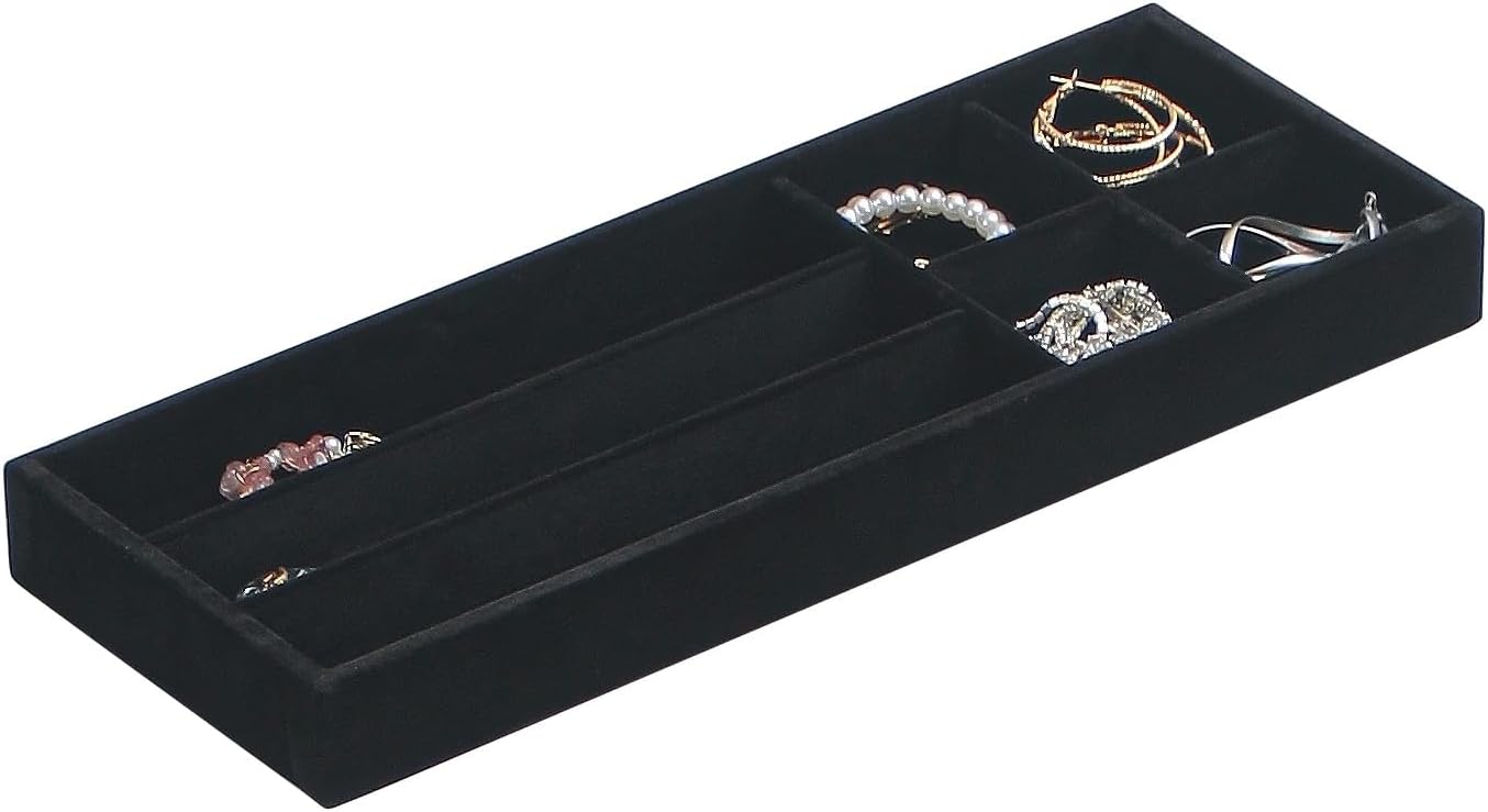 2Pcs Desk Drawer Storage Tray, Nightstand Organizer Tray, Necklace Bracelet Ring Earring Jewelry Display Tray, Grid Table Organizer Holder Tray for Sunglass, Phone, Watch, Perfume (7 grid)/Black