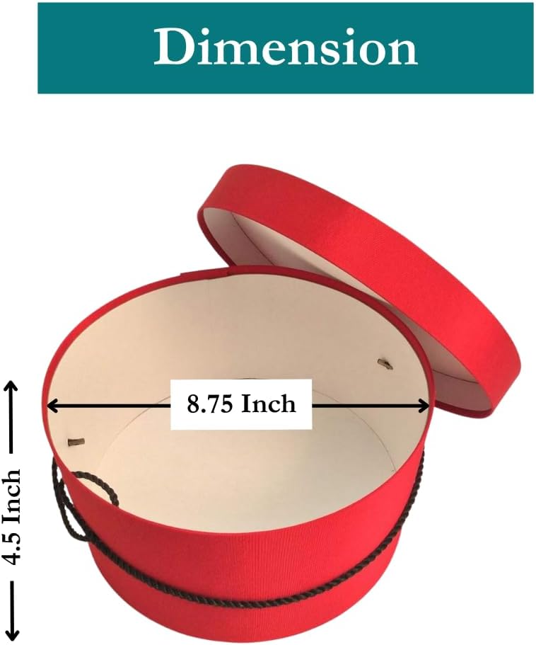 Sarah's Hat Boxes Classic Red Hat Box – 8.75" x 4.5" (Dia. x Ht.) Handmade in USA – Odorless Non-Toxic Adhesive, Cording Handle – Premium Storage for Hats & Accessories
