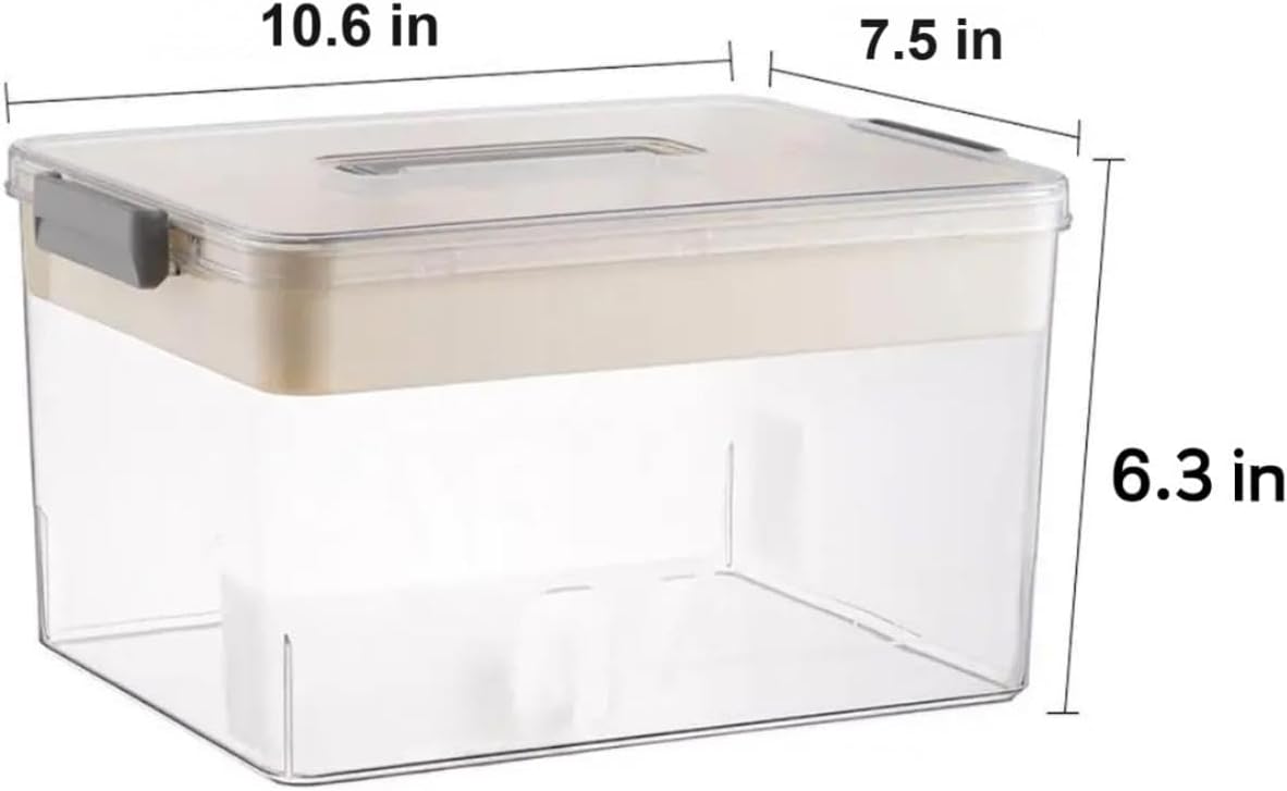 2-Tier Medicine Storage Box with Handle, Clear Plastic First Aid Organizer for Home & Travel, Multi-Compartment Emergency Supplies Container, Family Medicine Box, Pill Bottle Organizer