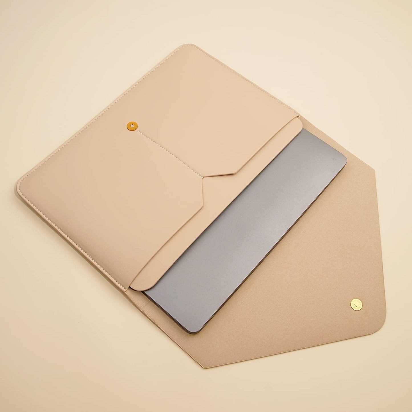 PU Leather Laptop Sleeve Compatible with 15.3 inch MacBook Air 2023 2024, Surface Book 13.5, Surface Laptop Studio - Beige