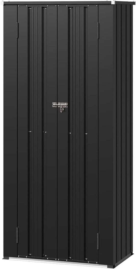 22 Cu.Ft Outdoor Storage Cabinet Metal Shed with 2 Adjustable Shelves 3 Layer Waterproof Vertical Outdoor Storage Shed for Patio Garden, Garage, Porch (Dark, 2.5'x1.5')