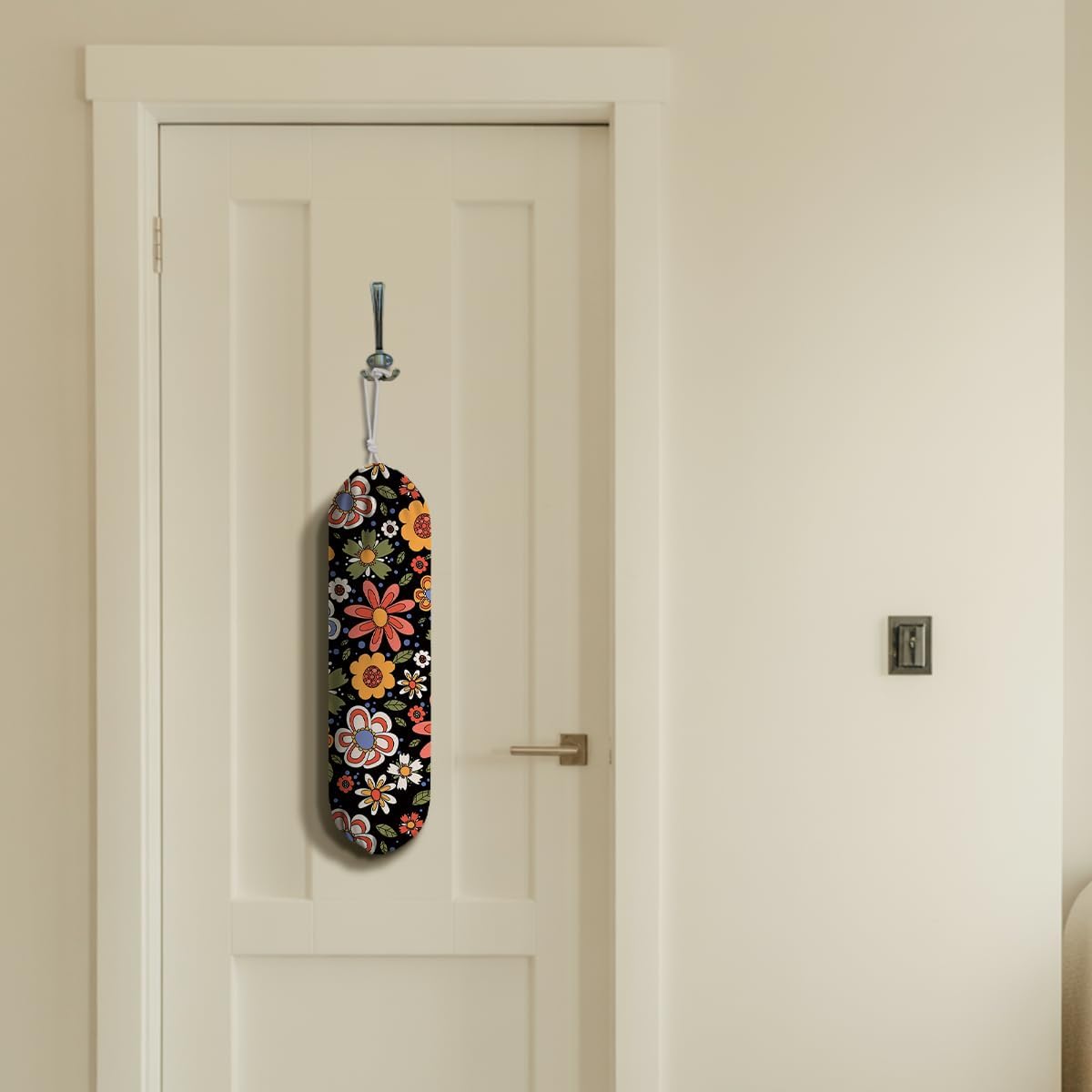 Flower Plastic Bag Holder, Wall Mount Grocery Bags Organizer, Washable Car Trash Bags, Kitchen Housewarming Gifts for Women Family Friends Grandma Mom, Kitchen Pattern Garbage Bag 59