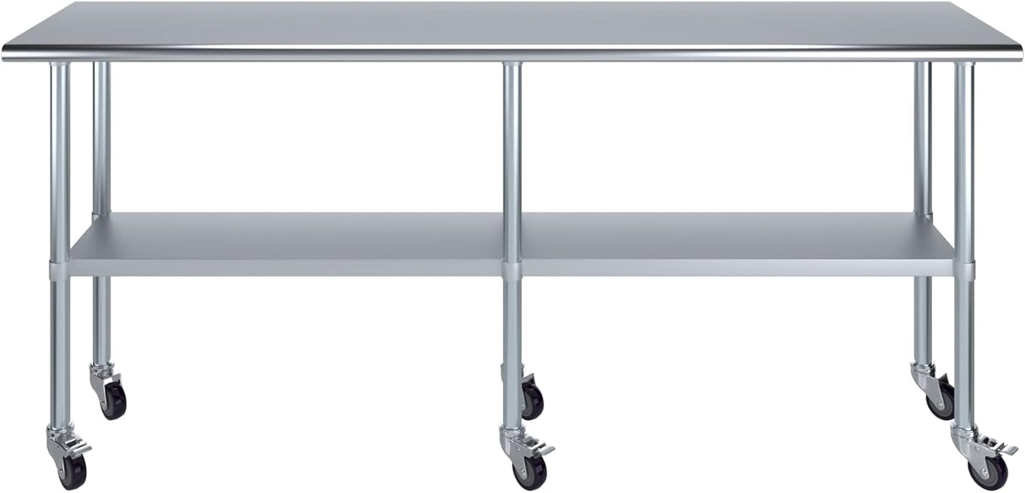 AmGood 84" Long x 18" Deep Stainless Steel Table with Casters
