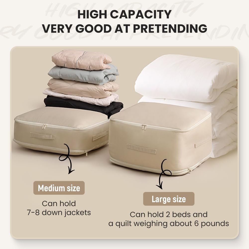 Ultra Space Saving Self Compression Organizer, 2026 Upgraded Space Saving Self Compression Organizer for Comforters, Blankets, Bedding, Portable Heavy Duty Moving Bags Storage Tote for Space Saving