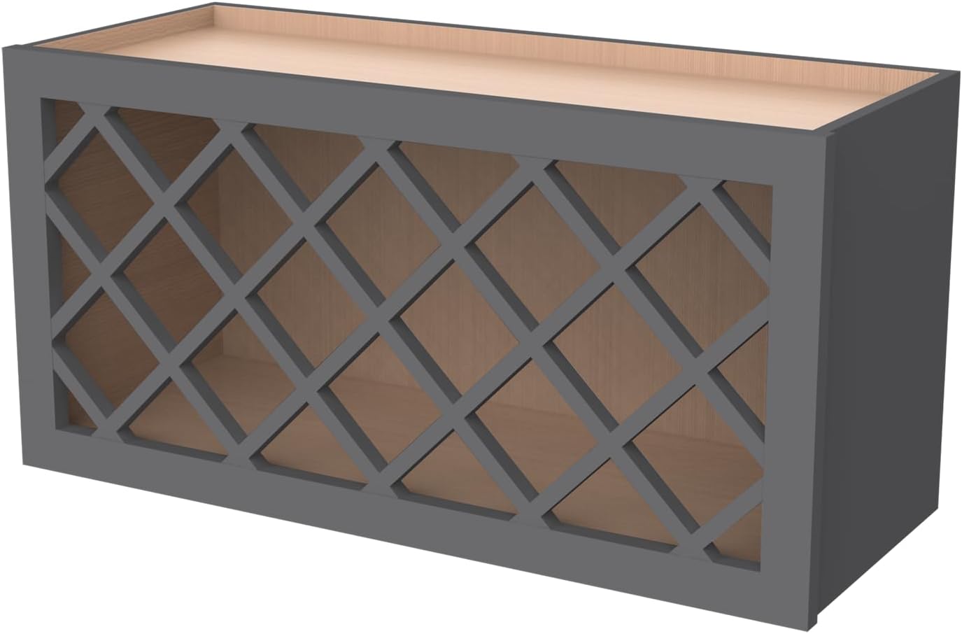 Solid Wood RTA Wine Bottle Rack Wall Cabinet with Lattice Panels Wine Holder Wine Storage Cabinet for Bar, Pantry, Wine Cellar Basement Countertop Mocha (Pebble Gray, 30”W × 12”D × 18”H)